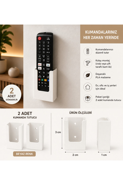 Veriqo3D 2'li Duvar Kumanda Standı | TV Kumanda Askılığı | Kendinden Yapışkan...