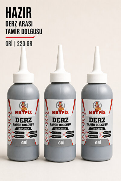 METFİX (3 ADET) GRİ 220 Gr Hazır Derz Dolgusu Fayans Seramik Derz Tamir Dolgu...