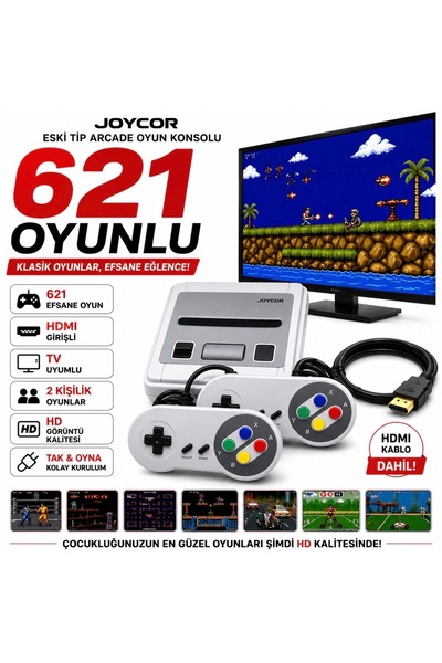 JOYCOR 621 Oyunlu Retro Arcade Oyun Konsolu HDMI Girişli 2 Kişilik HD TV Uyum...