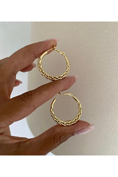 Bade Jewelry Fd Gold Mesh Detailed Modern Anti-Tarnish Steel Stylish Earrings