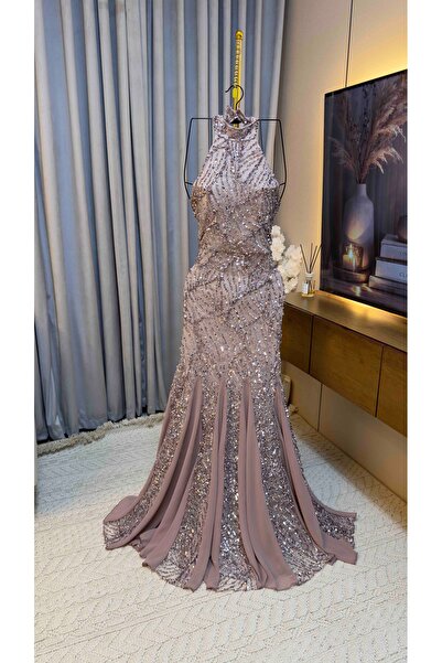 To Be Sequin Dress with a Feminine Halter Style and Pleated Skirt