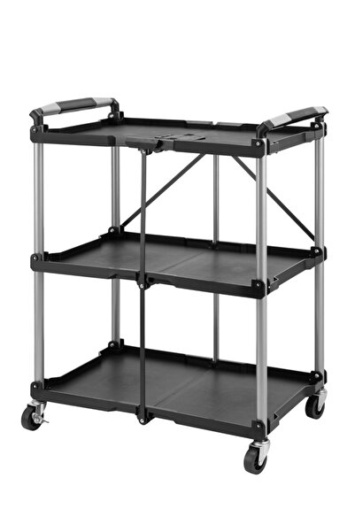 Lawazim 3 Tier Foldable Service Cart 80x50x100cm with Handles and Swivel Whee...