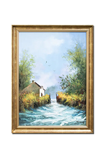 artnova Ръчно рисувана рамкирана картина, Пейзаж от Дунавската дельта, 80x60с...