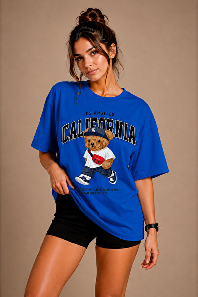 FECCY Premium California Printed Oversize Women's T-Shirt Cotton Oversize T-S...