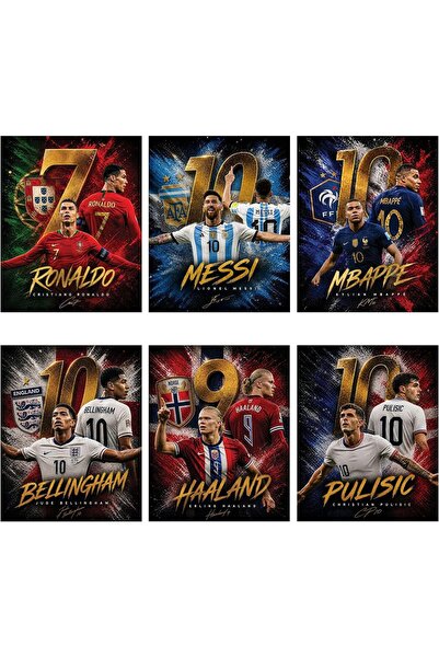 HOME MODE 6-Piece A4 Laminated Poster Set | Messi Ronaldo Mbappe Haaland | Na...