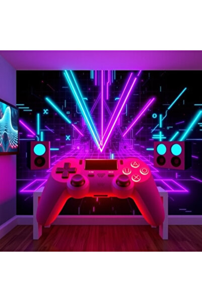 Mefan Duvarda Sanat Özgün Retro Neon Oyuncu Odası (Gaming) Çocuk Odası Kendin...