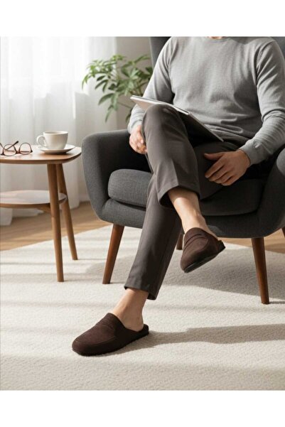 DEPASSE Men's Suede Slippers Brown Home Office Guest Dowry Groom