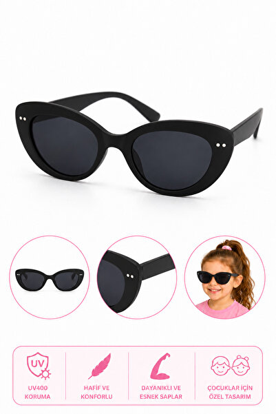 synshop Black Matte Cat Eye Uv400 Protection Girls' Sunglasses Round Model Li...