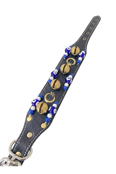 Sürmeli Tasma Puppy Kangal Dog Collar with 4 Bells Genuine Buffalo Leather Black