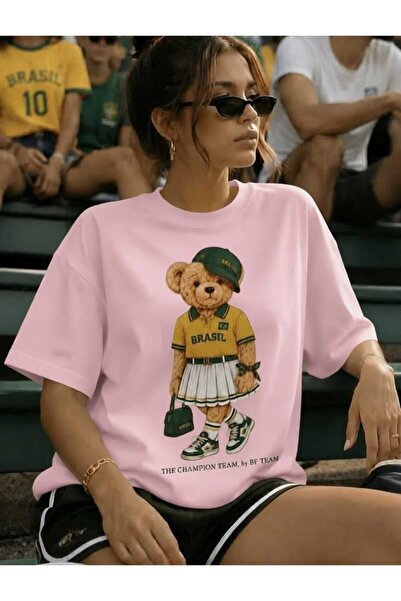 New Shine Brazil Teddy Bear Printed Oversize Cotton T-Shirt