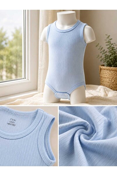 FYK KİDS Fyk erkek bebek mavi fitilli atlet çıtçıtlı body %100 pamuk-yazlık k...