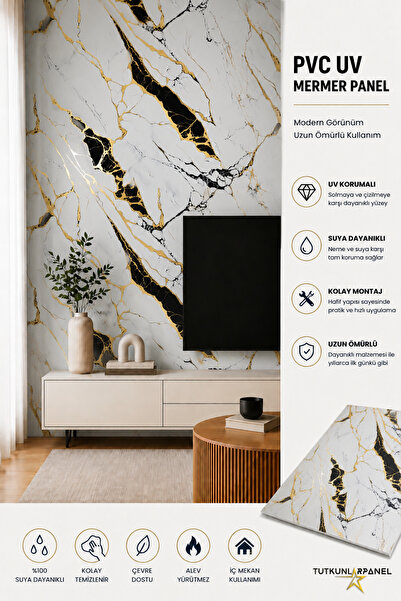 TUTKUNLAR PANEL Pvc Duvar Paneli Uv Mermer Desen Dekoratif Duvar Kaplama Suya...