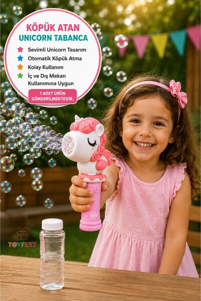 TOYFEST Köpük Atan Unicorn Tabanca Işıklı Sesli Baloncuk Oyuncağı 1 Adet Kutu...