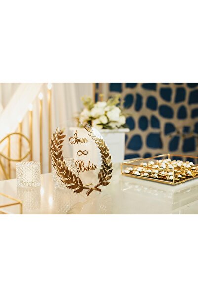 Pleksima Kişiye Özel Pleksi Nişan Masası İsimliği – Gold Aynalı Dekoratif Mas...