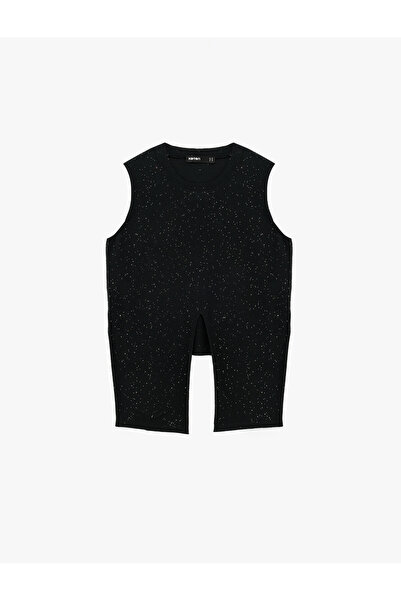 Koton Buttoned Crew Neck Glittery Sleeveless Knitwear Blouse with Slit Detail