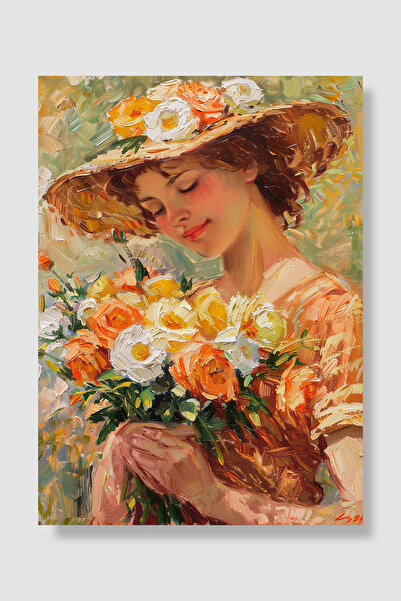 Luna Marissa Poster cu femeie cu flori, femeie cu pălărie de paie, buchet de ...