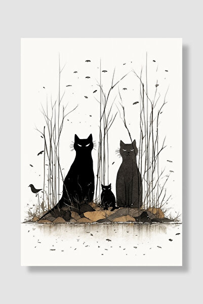 Luna Marissa Poster cu pisici Familia de pisici negre Ilustrație minimalistă ...