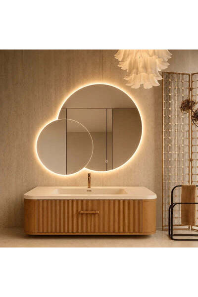 RFAN Oglindă LED Premium cu 2 cercuri suprapuse, 120x80x60 cm, Reglabilă, 3 t...