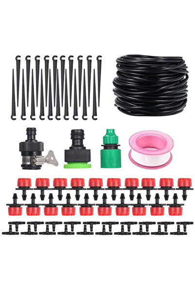 YBOSHOP Kit sistem irigare prin picurare 25 m, 4 moduri de udare, roșu/negru
