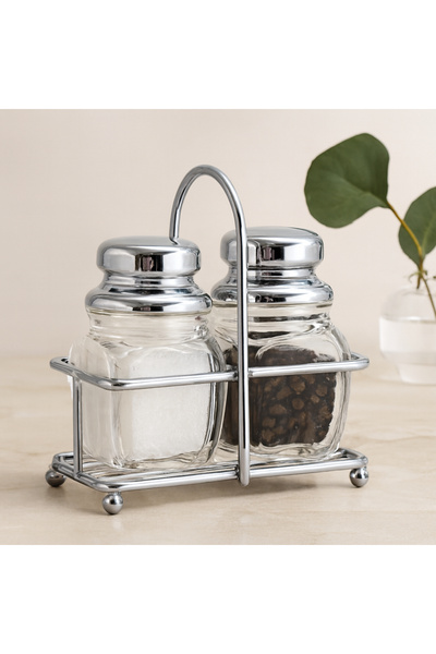 magicool Acrylic Salt Pepper Spice Shaker Set of 2 with Metal Stand and Chrom...