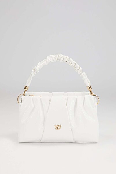 Levidor White - Patent Leather Drawstring Detailed Handbag