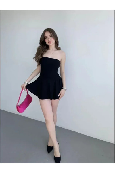 stelol Strapless Mini Skirt Look Dress with Shorts, Gathered Stylish Summer D...