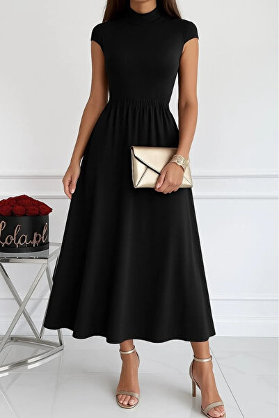 stelol Women's short sleeve half turtleneck viscose dress