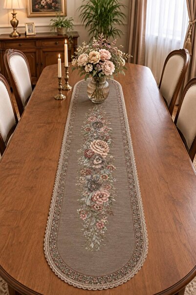 Yeshome Collection Husă de masă ovală Vintage Bouquet Goblen 40x170