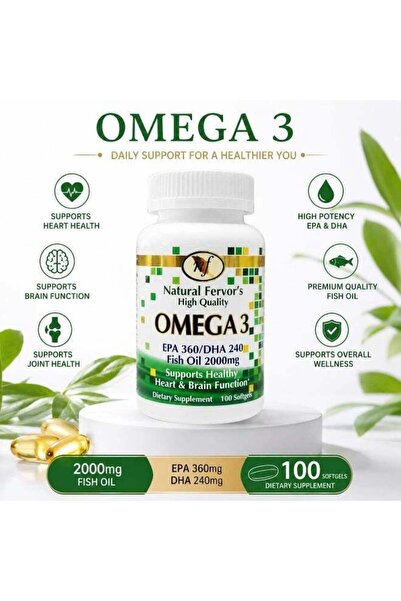 Natural Fervor 's Omega 3 Fish Oil 2000mg – 100 Softgels | EPA 360mg & DHA 240mg