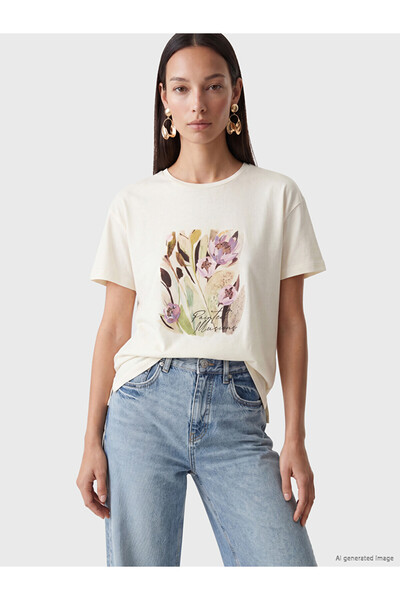 LC Waikiki Tricou de damă cu imprimeu floral, 100% bumbac