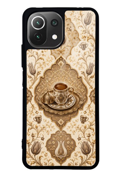 Spoyi حافظة هاتف Xiaomi Mi 11 Lite بتصميم قهوة عثمانية لامعة باللون العاجي