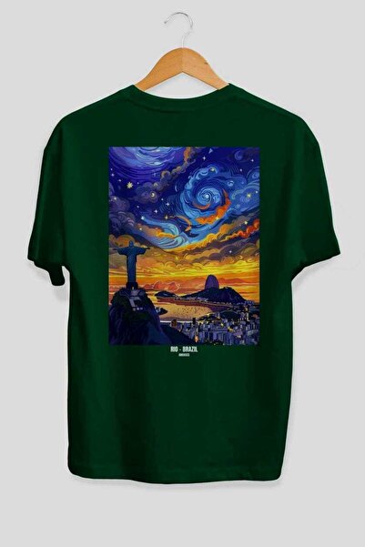 Ankhises Ρίο Βραζιλία 2 Πράσινο Oversize Country City T-shirt με στάμπα στην ...