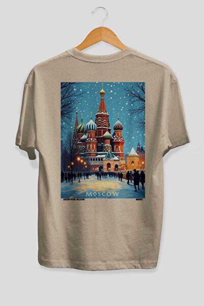 Ankhises Moscow Russia 2 Beige Oversize Country City Back Printed Unisex T-Sh...