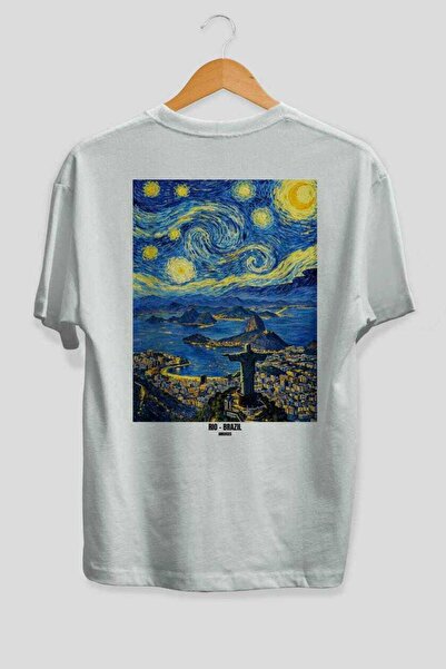 Ankhises Μπλουζάκι Rio Brazil White Oversize Country City με στάμπα στην πλάτ...