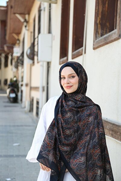 ENRİCO FERRİ Petra Mosaic Ethnic Pattern Shawl - Dark Navy Blue Orange