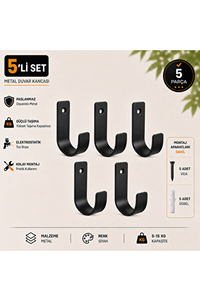 WOCHMANN Kısa Metal Duvar Askılığı 5'li Set Duvara Monte Modern Kanca