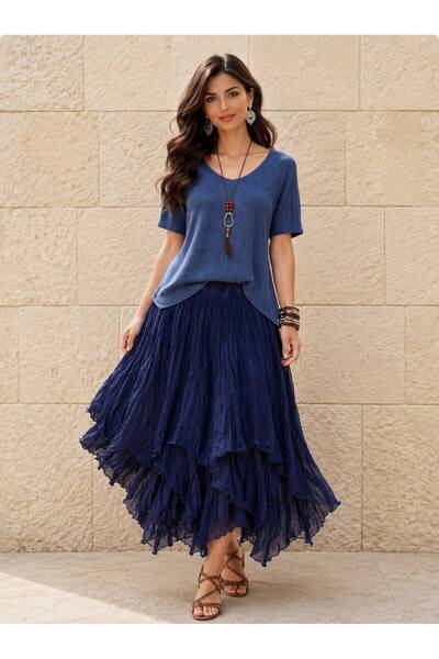 AGORATEKSTİL Women's Asymmetrical Cut Lined Cotton Witch Skirt 40-48
