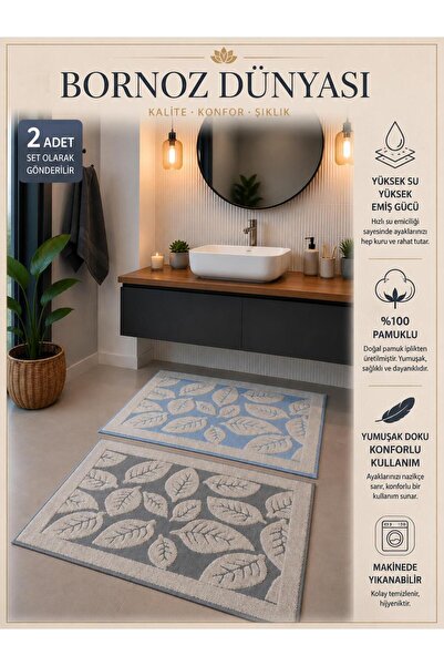 bornoz dünyası 2 Pieces of 100% Cotton Natural Foot Towels and Mats