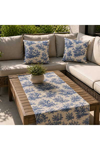 NURHAN HOME COLLECTION Toile De Jouy Runner and 2-Piece Cushion Cover Balcony...