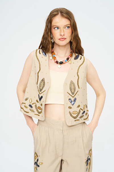 Orfeo Negro Women's Beaded and Sequined Flowy Vest