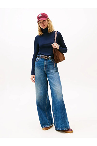 Tommy Hilfiger SLIM 5X2 RIB ROLL-NK, C1G Kadın Lacivert Kazak