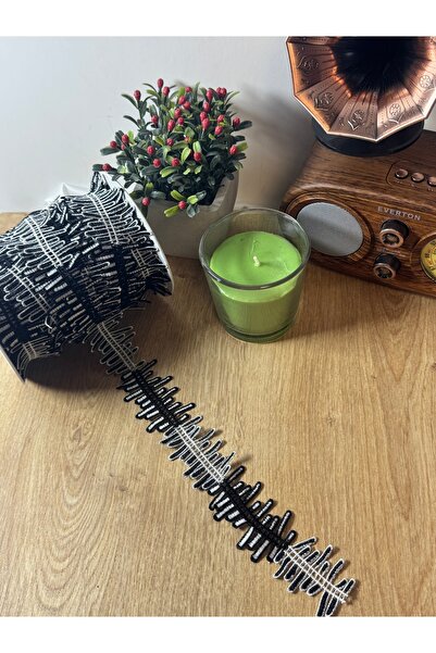 jasmina store شريط دانتيل بنمط نبضات القلب باللونين الأسود والأبيض (1 متر)