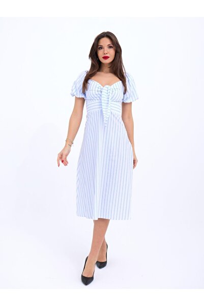 Livizmir Moda 5948 فستان-لوس أنجلوس مخطط