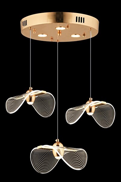 Avonni AV-7015-8049-3 Gold Kaplama Klasik Avize LED Metal Pleksi H: 100 cm, Ø...