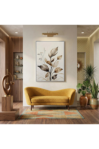 KOLAJTASARIM Natural Leaves Earth Tones Single Silver Metal Framed Glass Tabl...