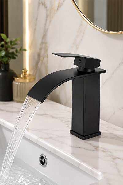 KUSTAR Siyah Şelale Lavabo Bataryası | Mat Siyah Kare Banyo Lavabo Musluğu | ...