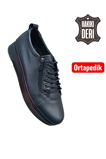 Viyolas Hakiki Deri Kadın Ayakkabı Fermuarlı