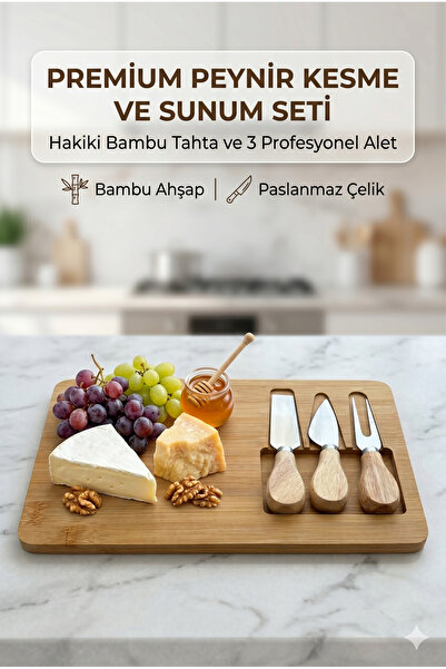 Nobrand Bambu Peynir Kesme Sunum Seti Ve Bıçaklı Şık Sunum