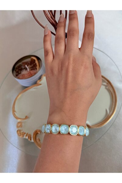 ANKA JEWELLRY Blue Natural Stone Looking Like Gold Women's Steel Flexible Bra...