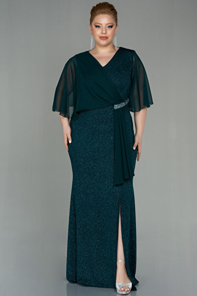Efelif Short Sleeve Long Glitter Plus Size Evening Dress Abu39596